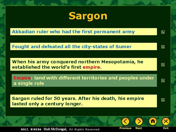 Sargon Akkadian ruler who had the first permanent army Fought and defeated all the