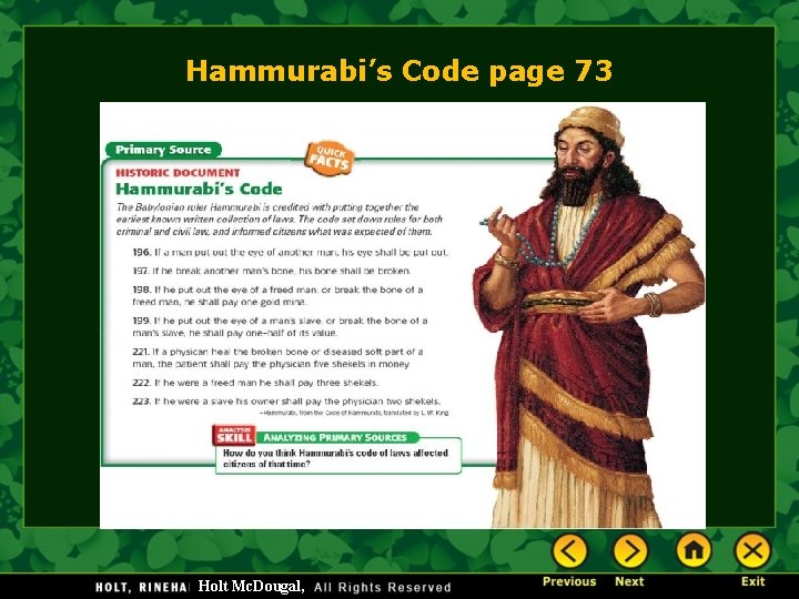 Hammurabi’s Code page 73 Holt Mc. Dougal, 