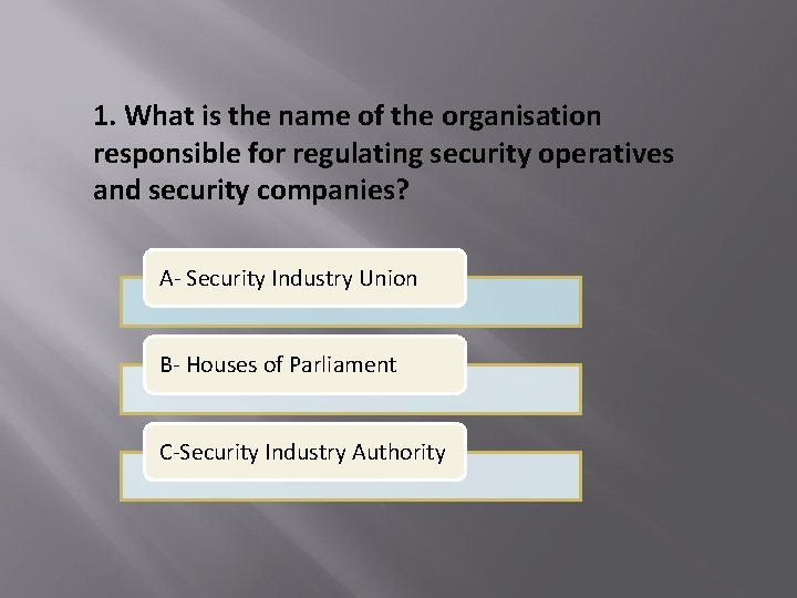 1. What is the name of the organisation responsible for regulating security operatives and