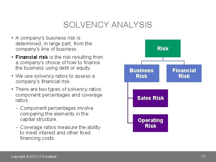 SOLVENCY ANALYSIS • A company’s business risk is determined, in large part, from the