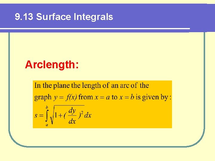 9. 13 Surface Integrals Arclength: 