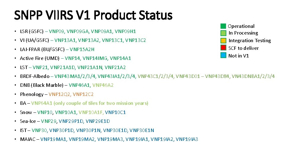 SNPP VIIRS V 1 Product Status • LSR (GSFC) – VNP 09, VNP 09