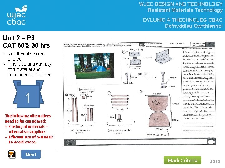 WJEC DESIGN AND TECHNOLOGY Resistant Materials Technology DYLUNIO A THECHNOLEG CBAC Defnyddiau Gwrthiannol Unit