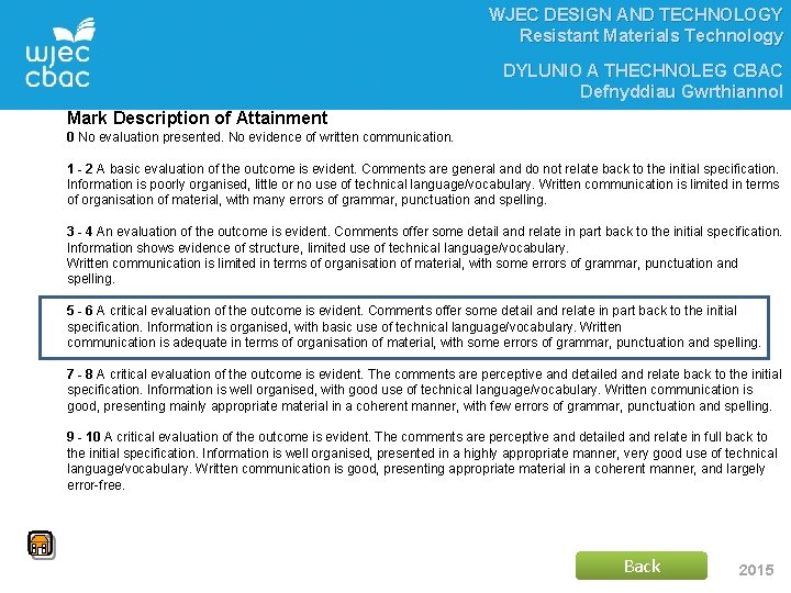 WJEC DESIGN AND TECHNOLOGY Resistant Materials Technology DYLUNIO A THECHNOLEG CBAC Defnyddiau Gwrthiannol Mark