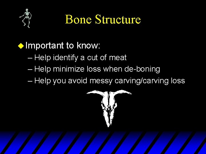 Bone Structure u Important to know: – Help identify a cut of meat –