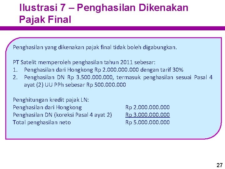 Ilustrasi 7 – Penghasilan Dikenakan Pajak Final Penghasilan yang dikenakan pajak final tidak boleh