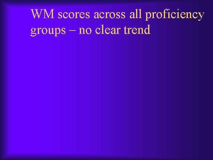 WM scores across all proficiency groups – no clear trend WM scores across all proficiency groups – no clear trend