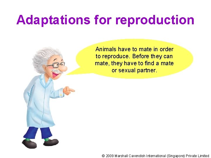 Adaptations for reproduction Animals have to mate in order to reproduce. Before they can