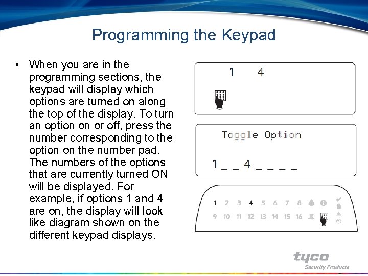 Programming the Keypad • When you are in the programming sections, the keypad will