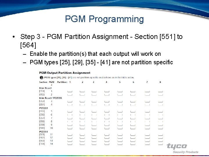 PGM Programming • Step 3 - PGM Partition Assignment - Section [551] to [564]