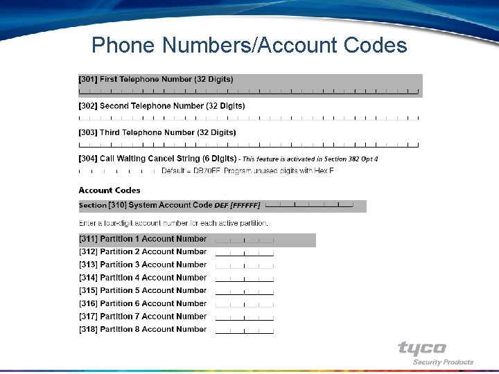 Phone Numbers/Account Codes 