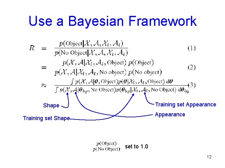 Use a Bayesian Framework Training set Appearance Shape Appearance Training set Shape set to