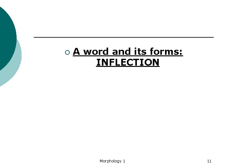 ¡ A word and its forms: INFLECTION Morphology 1 11 