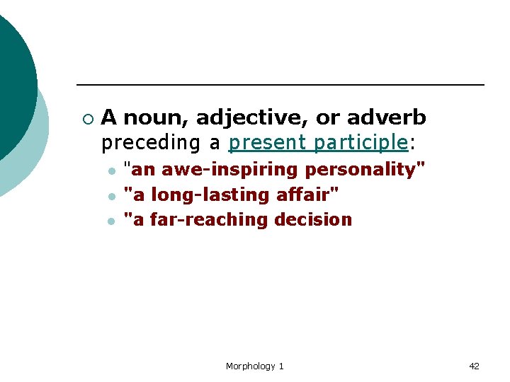 ¡ A noun, adjective, or adverb preceding a present participle: l l l "an