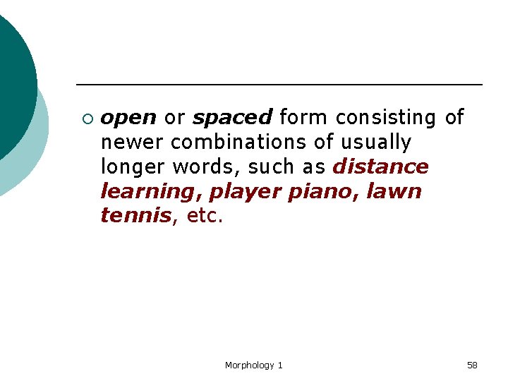 ¡ open or spaced form consisting of newer combinations of usually longer words, such