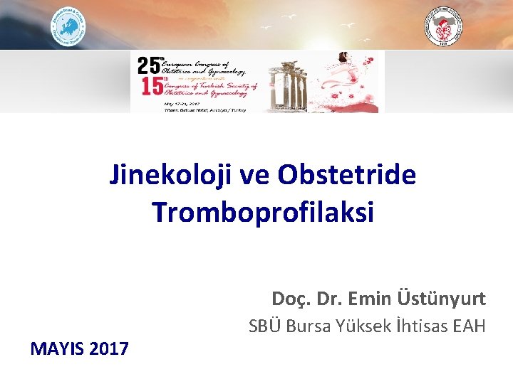 Jinekoloji ve Obstetride Tromboprofilaksi Doç. Dr. Emin Üstünyurt MAYIS 2017 SBÜ Bursa Yüksek İhtisas