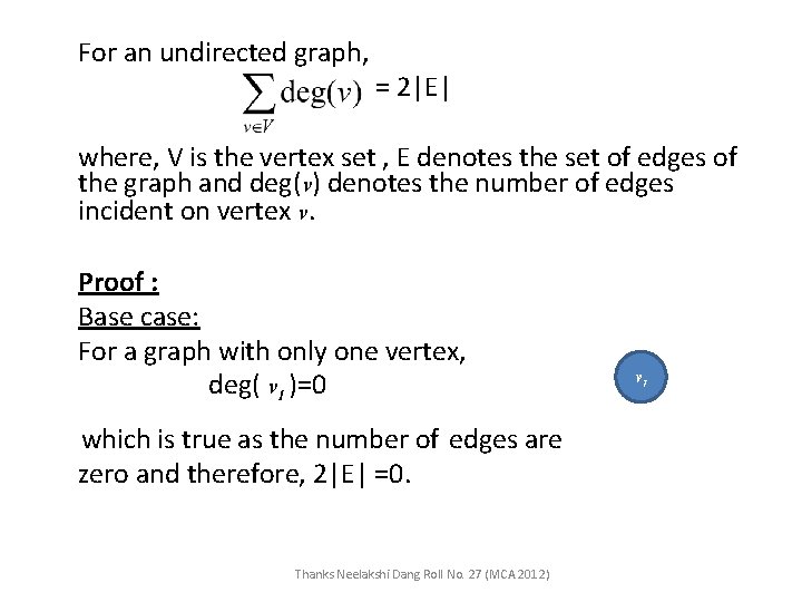 For an undirected graph, = 2|E| where, V is the vertex set , E