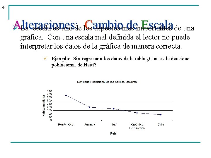 44 A lteraciones: Cambio deimportantes Escala de una Ø La escala es uno de