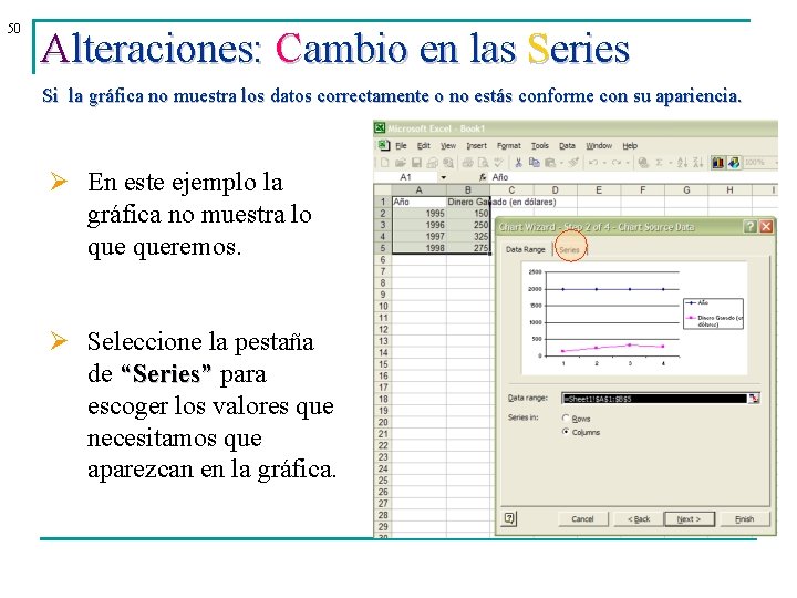 50 Alteraciones: Cambio en las Series Si la gráfica no muestra los datos correctamente