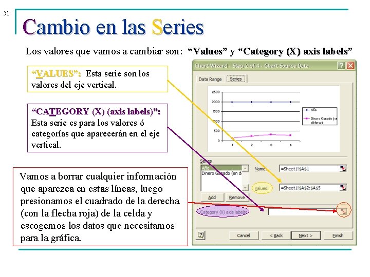 51 Cambio en las Series Los valores que vamos a cambiar son: “Values” y