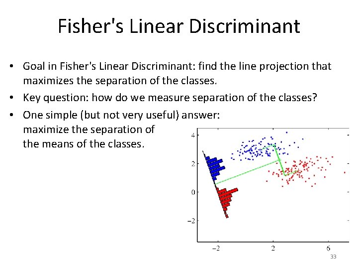 Fisher's Linear Discriminant • Goal in Fisher's Linear Discriminant: find the line projection that