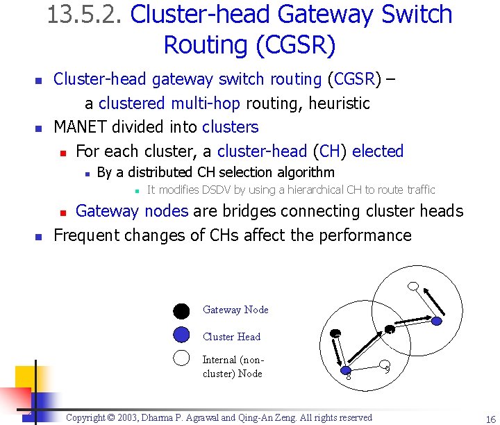 13. 5. 2. Cluster-head Gateway Switch Routing (CGSR) n n Cluster-head gateway switch routing