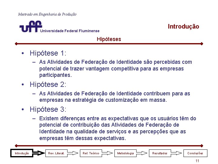 Mestrado em Engenharia de Produção Introdução Hipóteses • Hipótese 1: – As Atividades de Mestrado em Engenharia de Produção Introdução Hipóteses • Hipótese 1: – As Atividades de