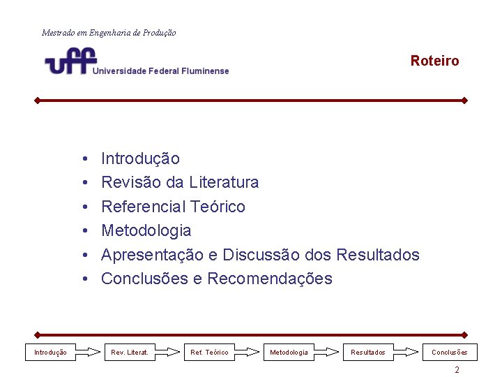 Mestrado em Engenharia de Produção Roteiro • • • Introdução Revisão da Literatura Referencial Mestrado em Engenharia de Produção Roteiro • • • Introdução Revisão da Literatura Referencial