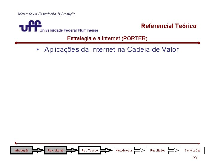 Mestrado em Engenharia de Produção Referencial Teórico Estratégia e a Internet (PORTER) • Aplicações Mestrado em Engenharia de Produção Referencial Teórico Estratégia e a Internet (PORTER) • Aplicações