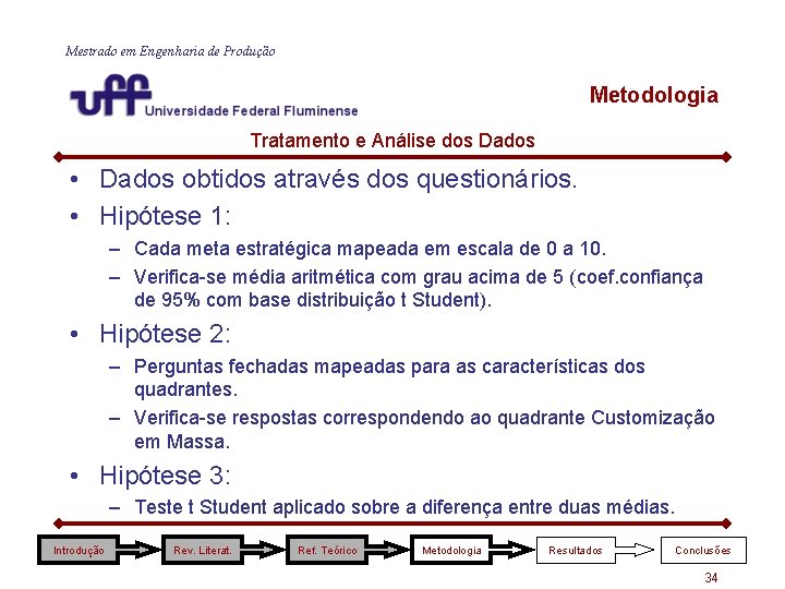Mestrado em Engenharia de Produção Metodologia Tratamento e Análise dos Dados • Dados obtidos Mestrado em Engenharia de Produção Metodologia Tratamento e Análise dos Dados • Dados obtidos