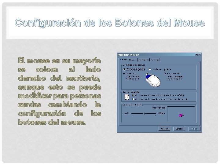 Configuración de los Botones del Mouse El mouse en su mayoría se coloca al Configuración de los Botones del Mouse El mouse en su mayoría se coloca al