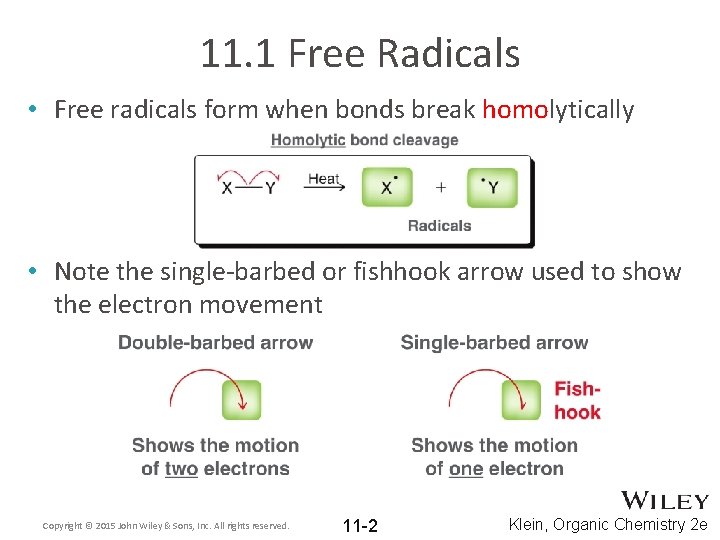 11. 1 Free Radicals • Free radicals form when bonds break homolytically • Note