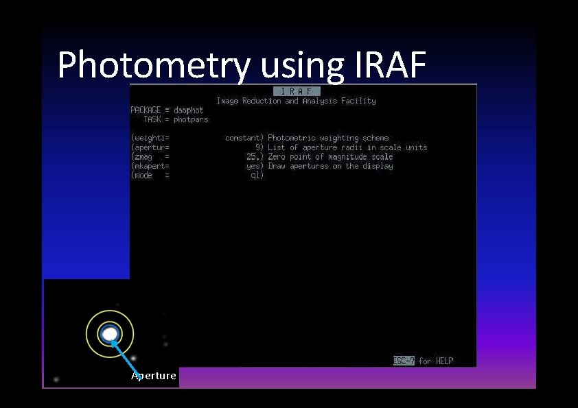 Photometry using IRAF Aperture 