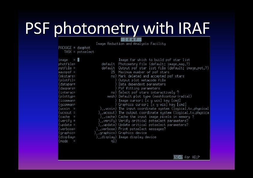 PSF photometry with IRAF 