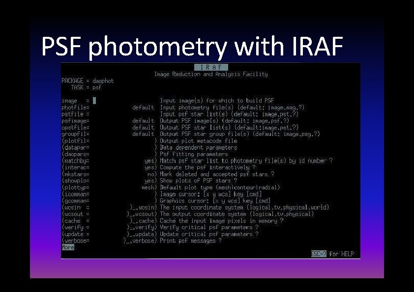 PSF photometry with IRAF 