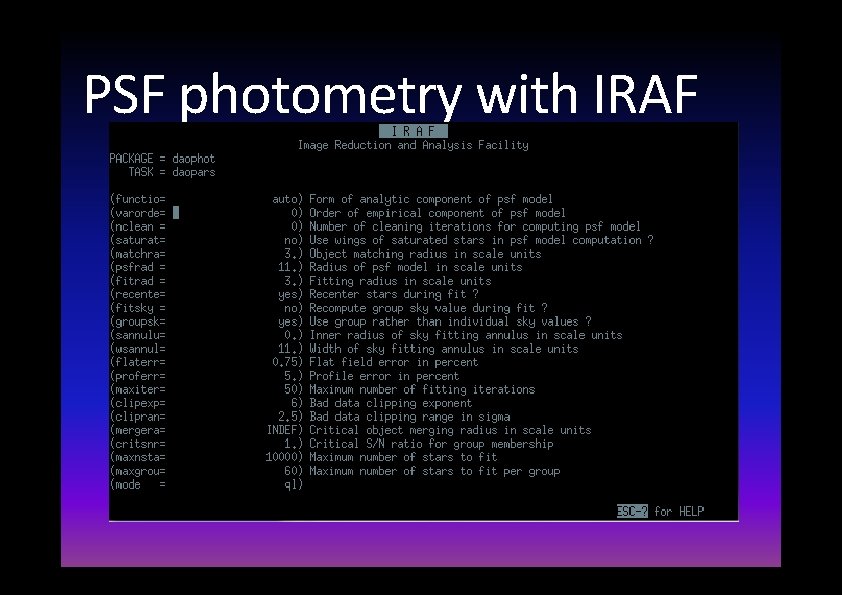 PSF photometry with IRAF 