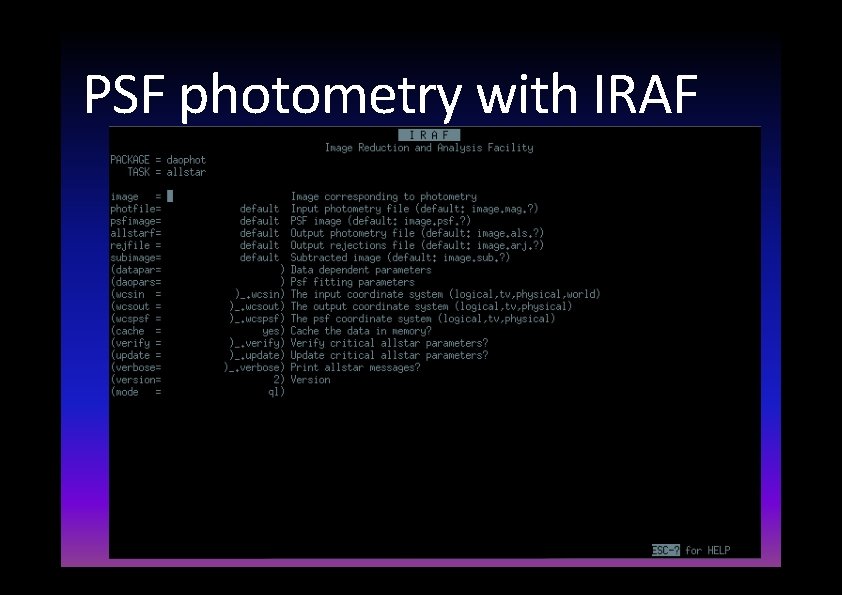 PSF photometry with IRAF 
