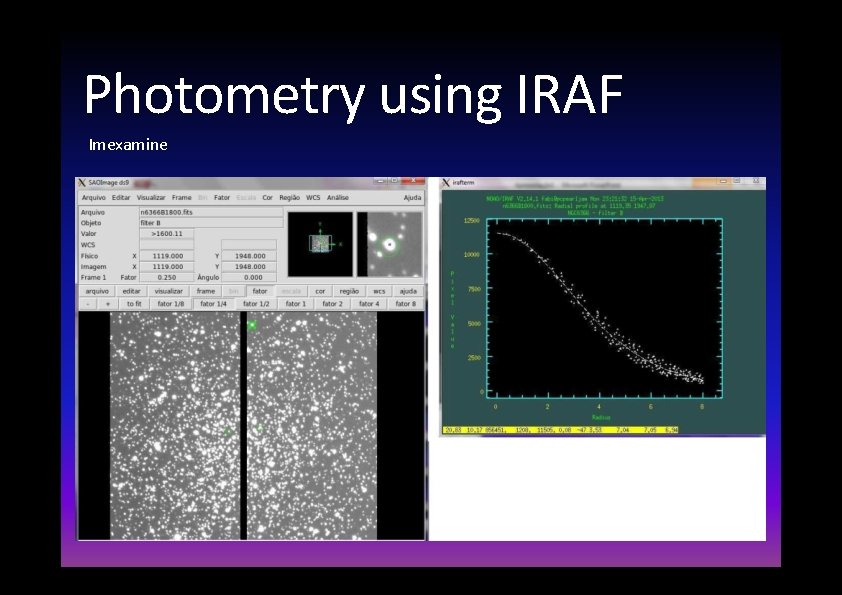 Photometry using IRAF Imexamine 