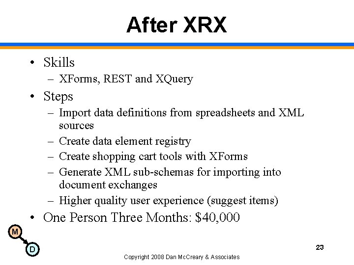 After XRX • Skills – XForms, REST and XQuery • Steps – Import data