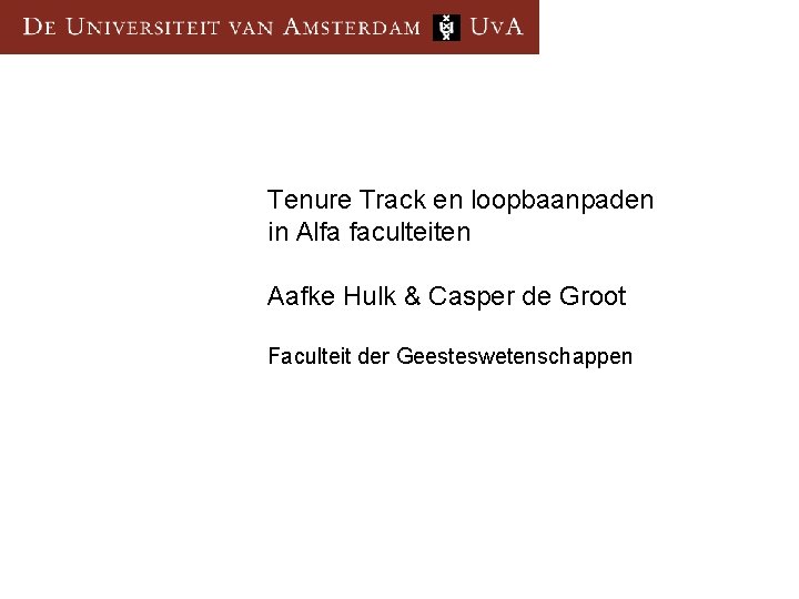 Tenure Track en loopbaanpaden in Alfa faculteiten Aafke Hulk & Casper de Groot Faculteit