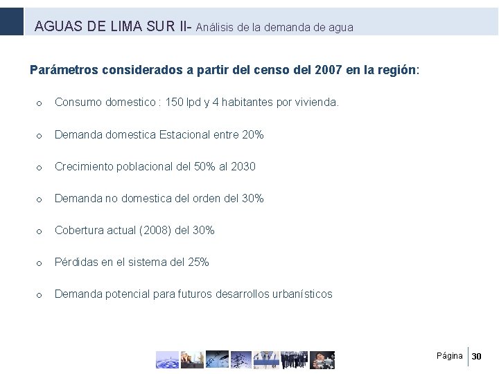 AGUAS DE LIMA SUR II- Análisis de la demanda de agua Parámetros considerados a