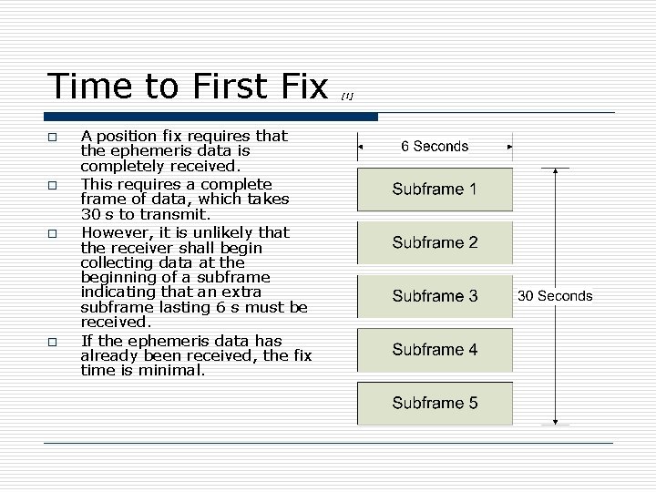 Time to First Fix o o A position fix requires that the ephemeris data