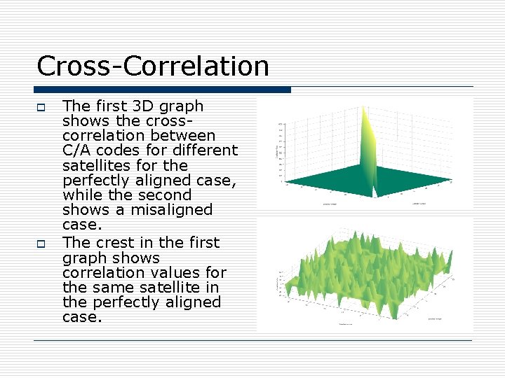 Cross-Correlation o o The first 3 D graph shows the crosscorrelation between C/A codes