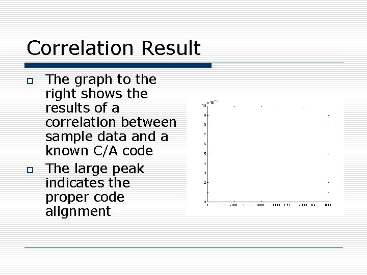 Correlation Result o o The graph to the right shows the results of a