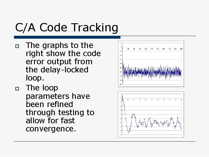 C/A Code Tracking o o The graphs to the right show the code error