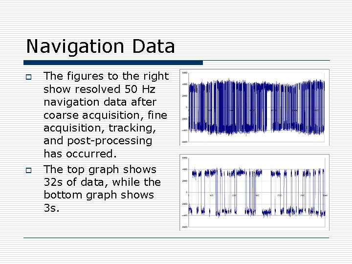 Navigation Data o o The figures to the right show resolved 50 Hz navigation