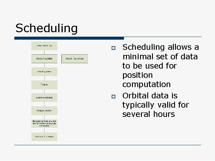 Scheduling o o Scheduling allows a minimal set of data to be used for