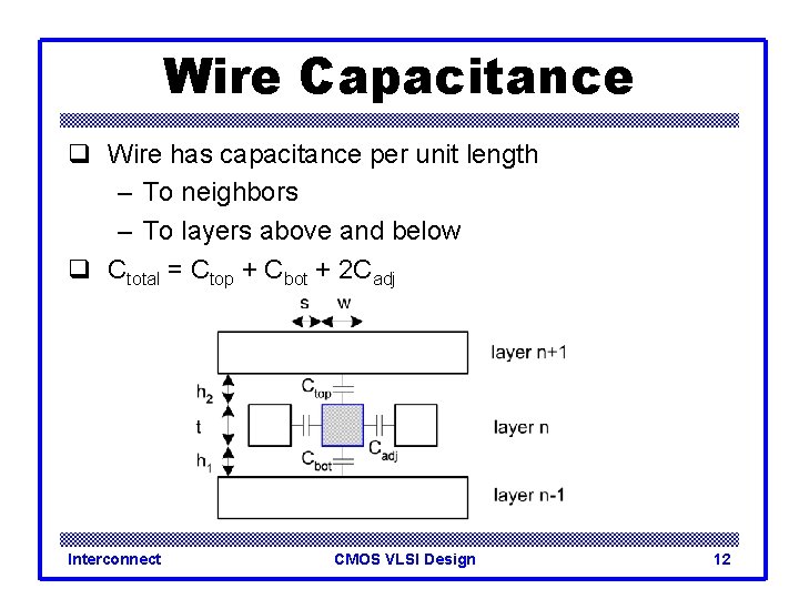 Wire Capacitance q Wire has capacitance per unit length – To neighbors – To