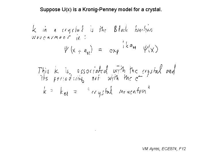 Suppose U(x) is a Kronig-Penney model for a crystal. VM Ayres, ECE 874, F