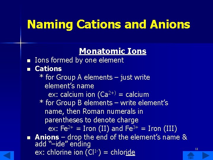 Naming Cations and Anions Monatomic Ions n n n Ions formed by one element